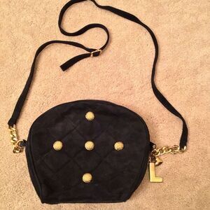 Vintage Laurel Suede Elegant Black Quilted Crossbody Bag